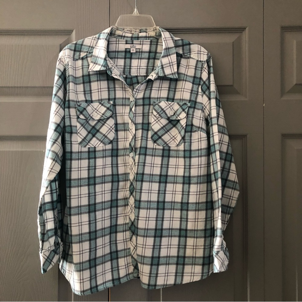 Croft & Barrow flannel shirt. White and teal plaid Size XXL